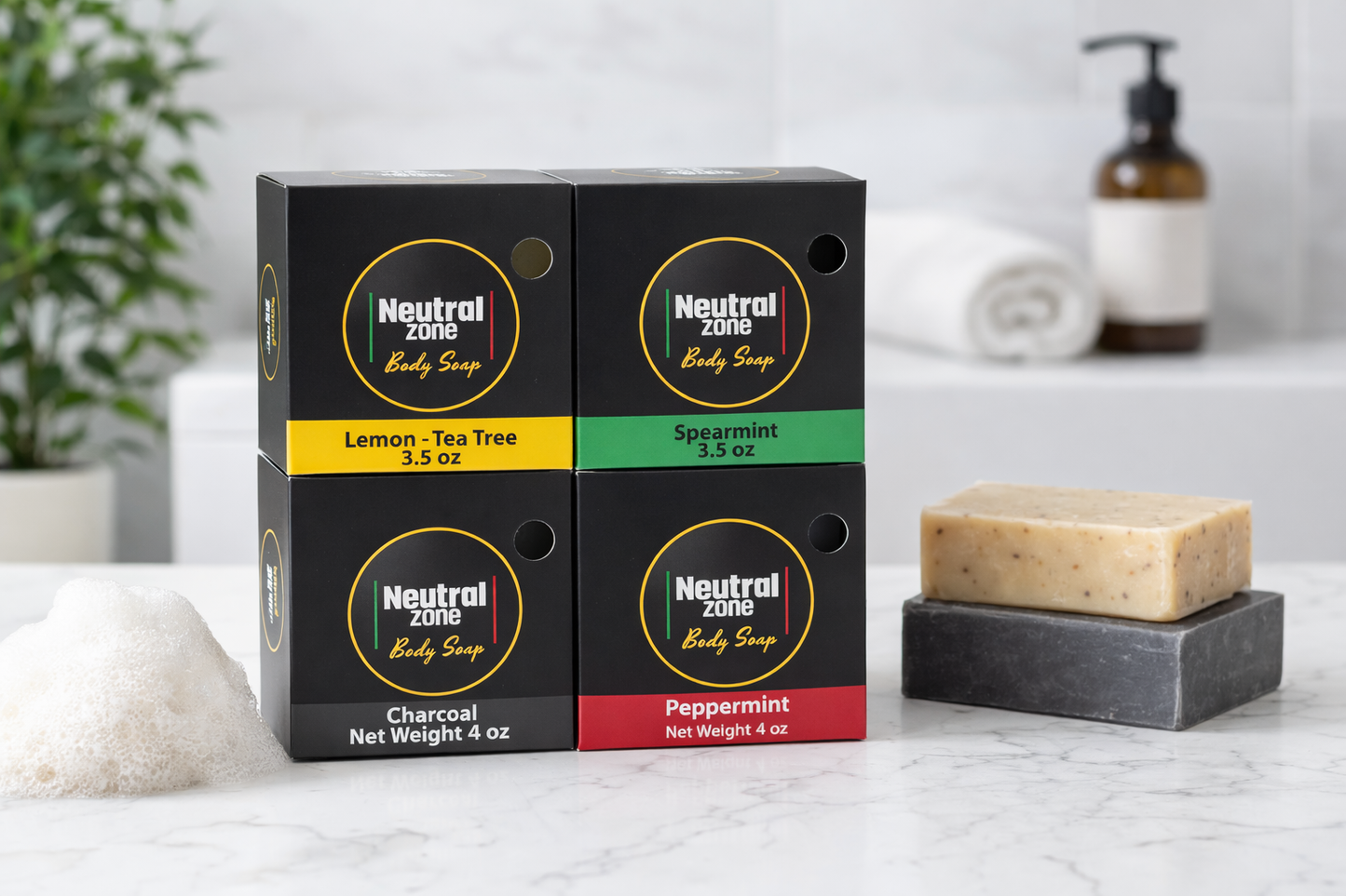 Neutral Zone Clean 4-Pack Soap Bundle (Lemon Tea Tree • Spearmint • Peppermint • Charcoal)