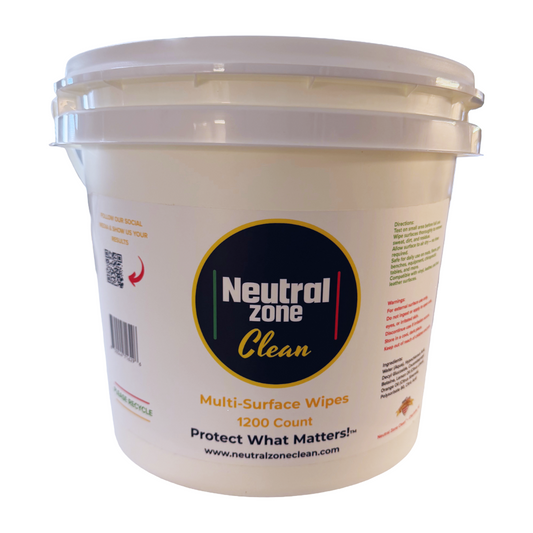 Neutral Zone Clean 1200 Count Multi-Surface Wipes Bucket with label – pre-moistened disinfecting wipes for mats, gym equipment, and training facilities